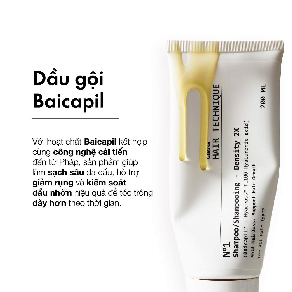 Dầu gội Glatika Hair Technique Shampoo Density 2X 200ml giúp làm sạch sâu và tóc chắc khỏe