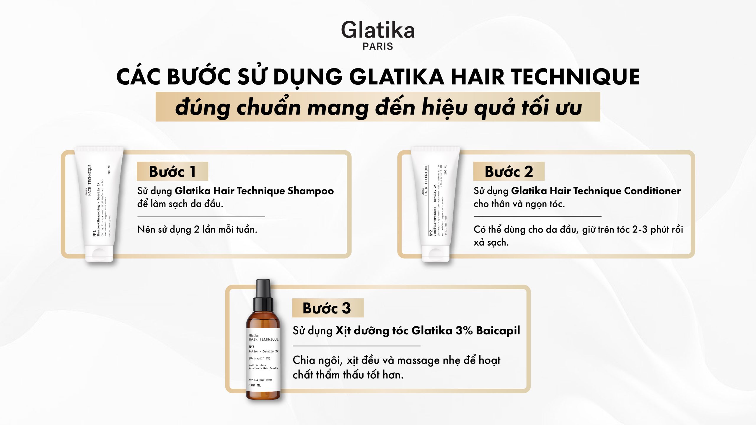 Các bước sử dụng Combo Gội - Xả - Xịt Glatika đúng chuẩn để tối ưu hiệu quả