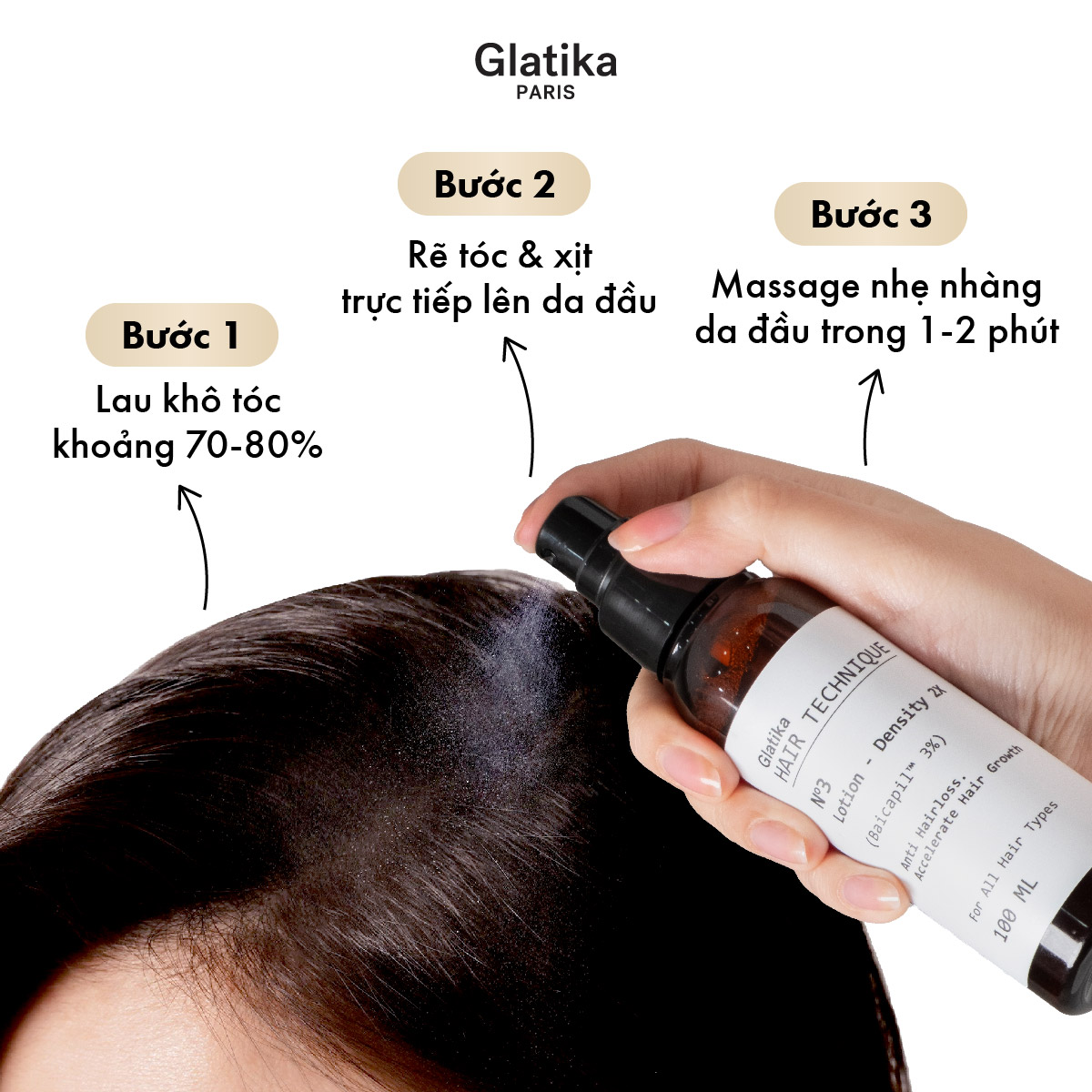 Cách sử dụng Xịt dưỡng tóc Glatika 3% Baicapil đúng cách để tối ưu hiệu quả
