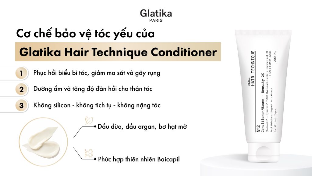 Cơ chế bảo vệ tóc yếu của Dầu xả Glatika Hair Technique Conditioner