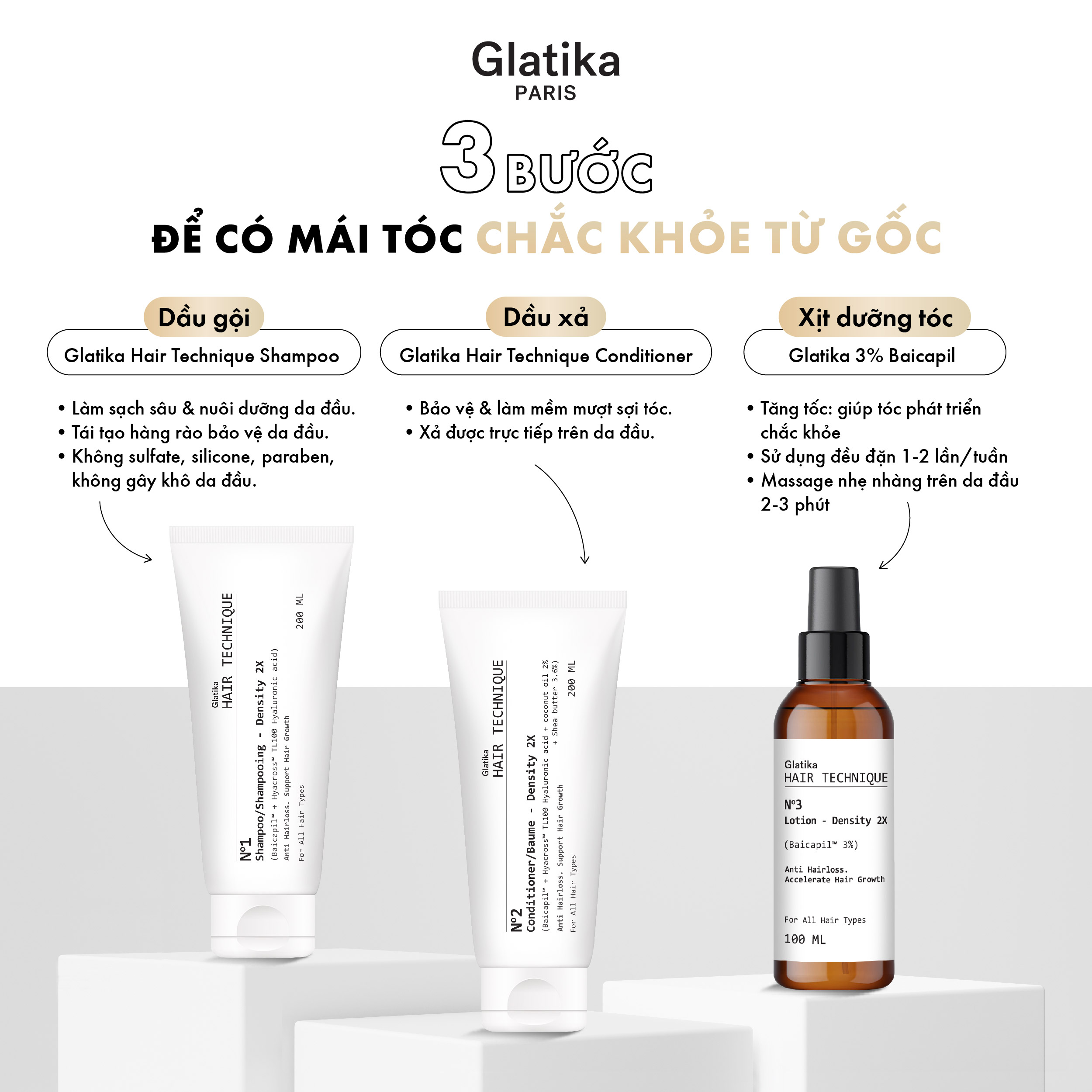 Các bước để tối ưu hiệu quả khi dùng xịt dưỡng tóc Glatika 3% Baicapil